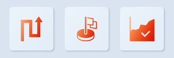 Set Flag, Arrow and Financial growth increase. White square button. Vector