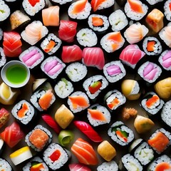 several sushi on a plate, pattern