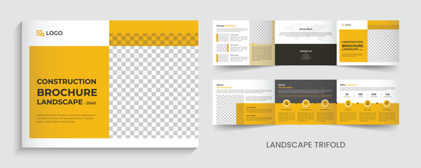 Construction trifold landscape brochure, company profile brochure design.
