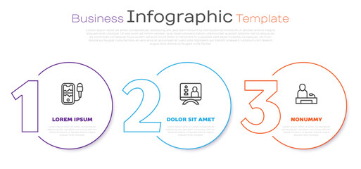 Set line Mobile recording, Television report and . Business infographic template. Vector