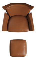 Top view of leather armchair with ottoman