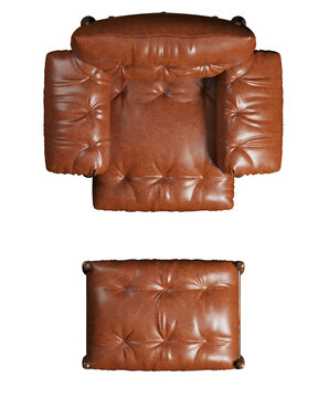 Top view of leather armchair with ottoman