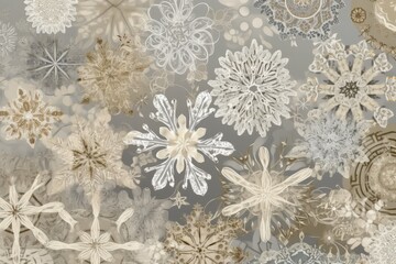 multitude of unique snowflakes on a plain gray backdrop. Generative AI