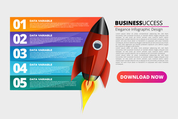 Rocket Launcher Infographic Collection 5 Steps Concetp Design Suitable For Business Presentation, Marketing Presentation, Social Media Business Bosster, Motivation Presentation, etc