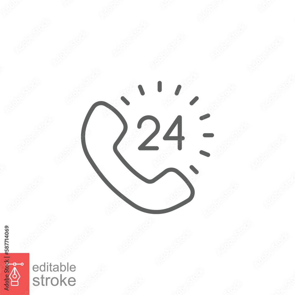 Poster call center 24 hours with phone icon. full time service, technical support concept. simple outline s