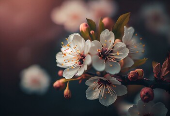 Obraz na płótnie Canvas Cherry blossom closeup, spring wallpaper. AI. Generative AI