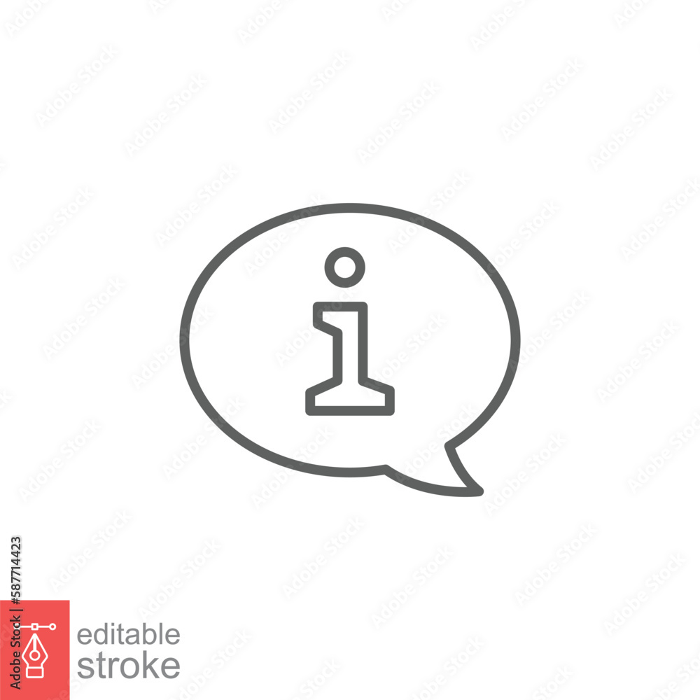 Poster information speech bubble icon. info and faq, help, support concept. simple outline style. thin line