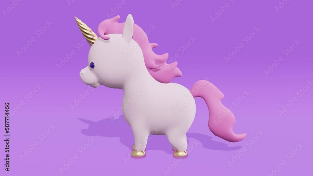 Poster cute little unicorn with a pink mane. abstract loop animation