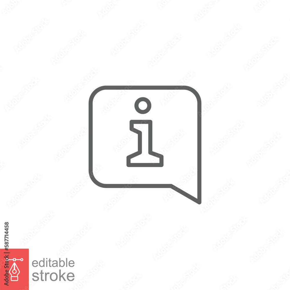 Poster information speech bubble icon. info and faq, help, support concept. simple outline style. thin line