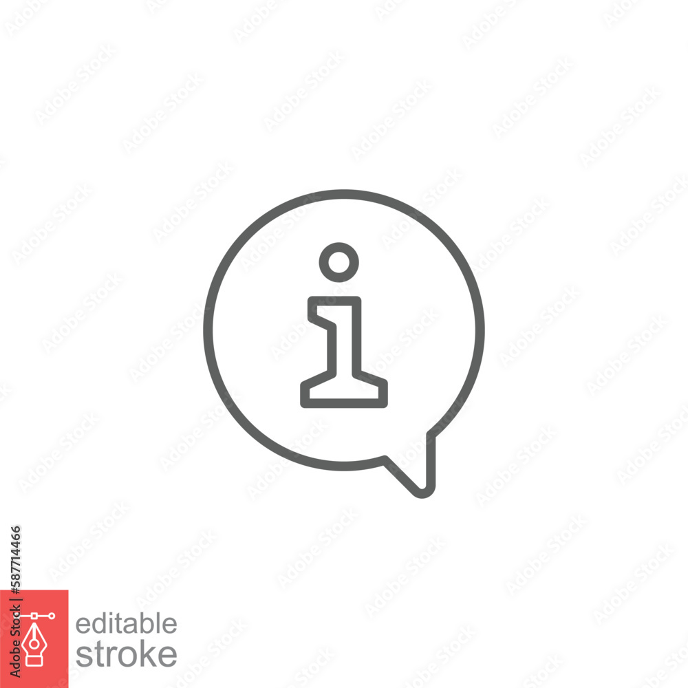 Poster information speech bubble icon. info and faq, help, support concept. simple outline style. thin line