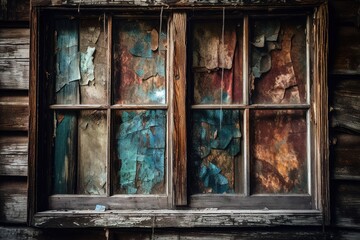 Front view of old wooden house windows. Generative AI