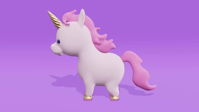 Cute little unicorn with a pink mane. Abstract loop animation