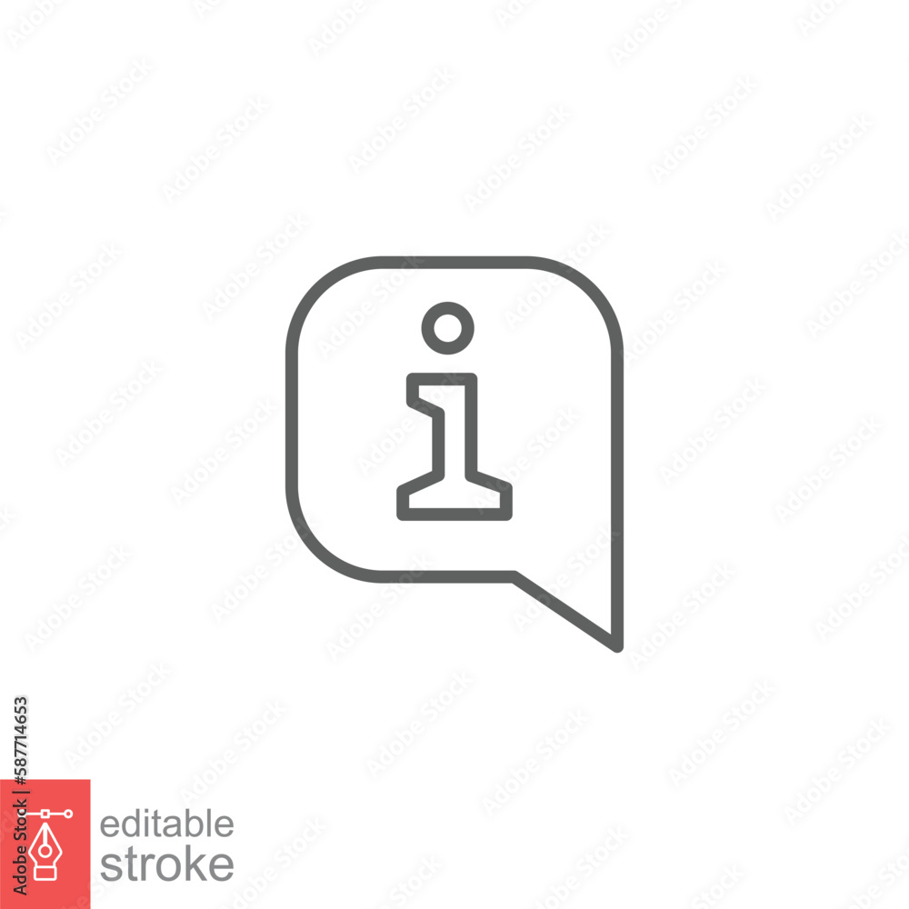 Poster information speech bubble icon. info and faq, help, support concept. simple outline style. thin line