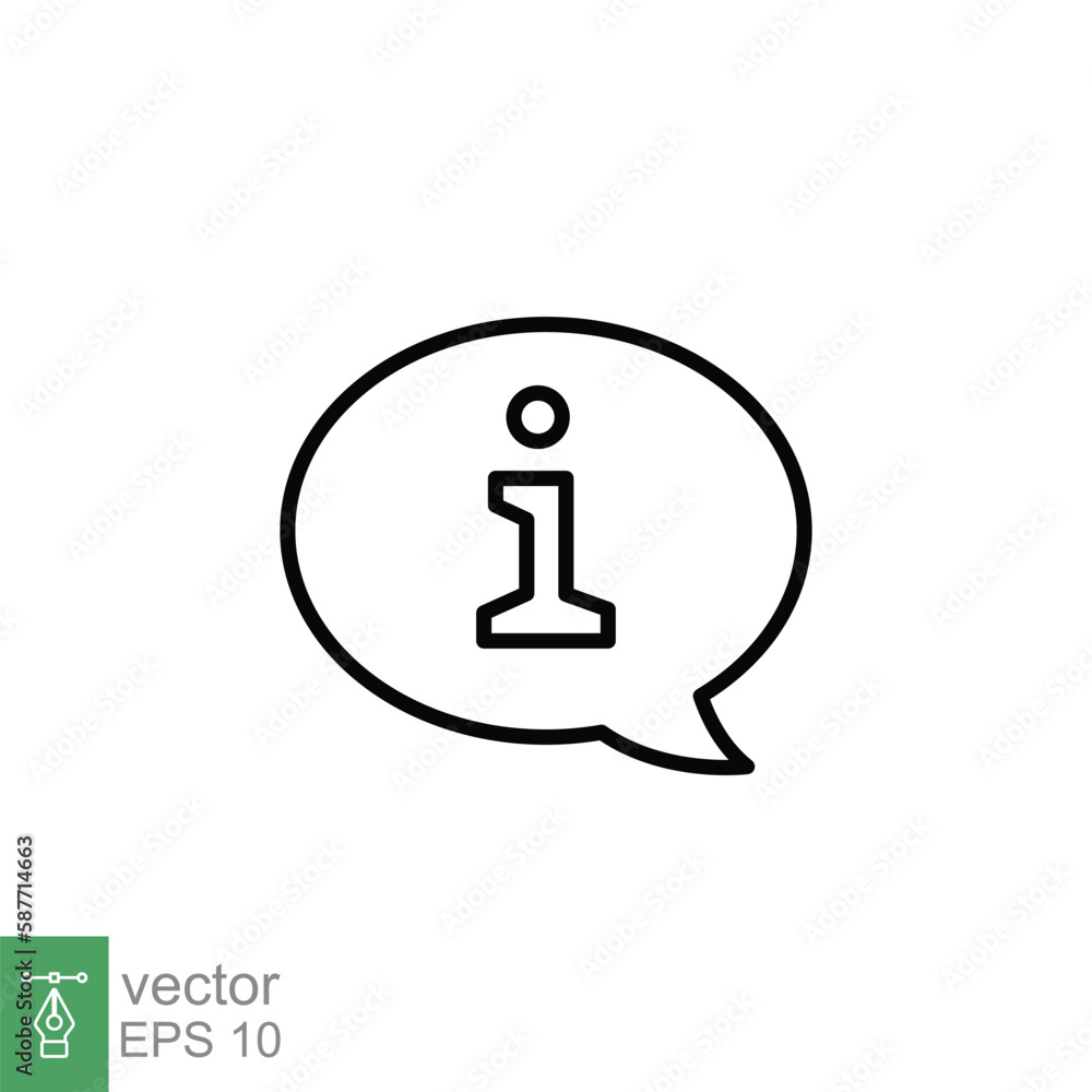 Poster information speech bubble icon. info and faq, help, support concept. simple outline style. thin line