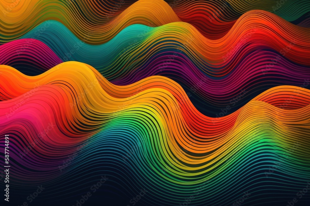 Poster illustration of colorful abstract background with wavy lines. generative ai