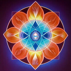 Abstract design of chakra, astral, spiritual energy field. Meditation chakra mandala flower. Generative AI.