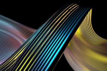 Abstract stripes wavy background. Colorful reflections on dark metallic surface