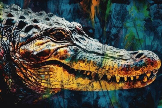 realistic painting of a crocodiles head emerging from the water. Generative AI