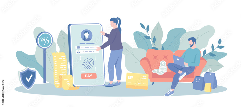Poster mobile banking application or program. online transactions and transfers, electronic wallet. online 
