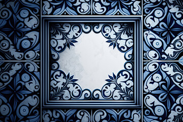 Obraz na płótnie Canvas Blue and White Azulejo Tiles Beautiful Filigree Texture Background - The intricate filigree texture of stunning Azulejo tiles, perfect for adding elegance - created with Generative AI technology