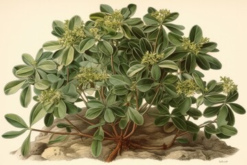 Fototapeta premium green-leaved plant drawing. Generative AI