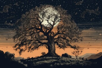 tree under a full moon. Generative AI