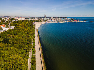 Aerial view of the seaside boulevard in Gdynia on a summer,sunny day.