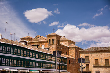 Closed balconies (Galleries) in the main square of Almagro (Spain) - 587718463