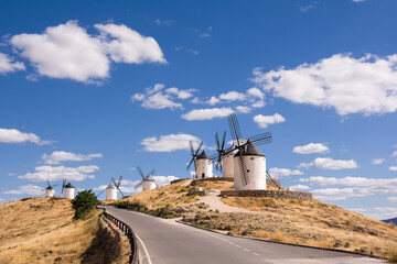 Series of windmills of Consuegra, in the places of the route of Cervantes for his book Don Quiscotte - 587718491
