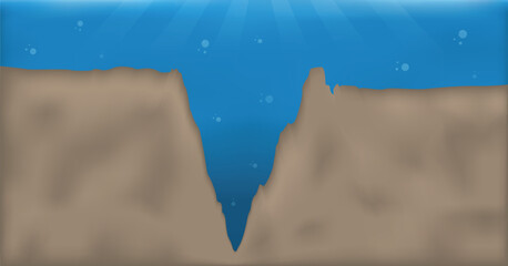 Vector realistic mariana trench underwater sea illustration