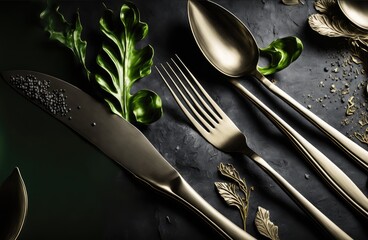 modern cutlery set banner perfect equipment for fine dining generative ai - obrazy, fototapety, plakaty