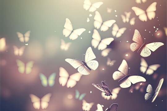 flock of cute butterfly photography for spring season generative ai