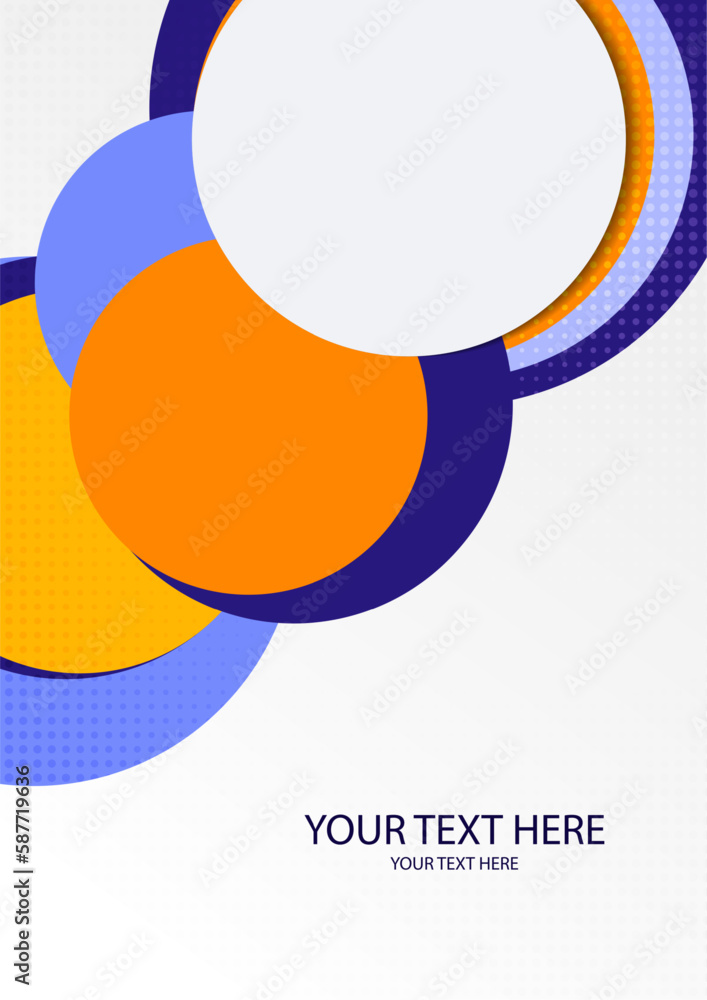 Poster colorful overlapping circles, modern abstract composition with shadows and text. geometric backgroun