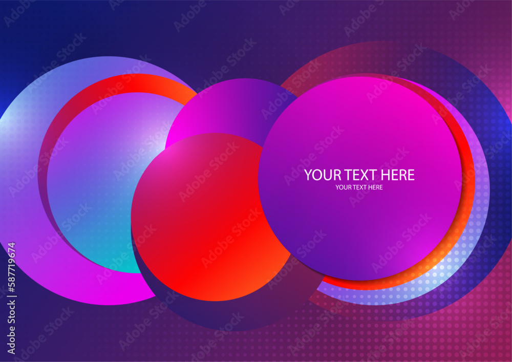 Poster colorful overlapping circles, modern abstract composition with shadows and text. geometric backgroun