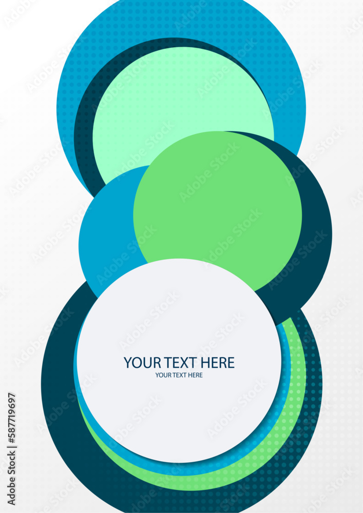 Poster colorful overlapping circles, modern abstract composition with shadows and text. geometric backgroun