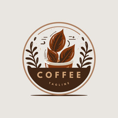 Coffee shop vector logo with coffee beans sticking out of the top