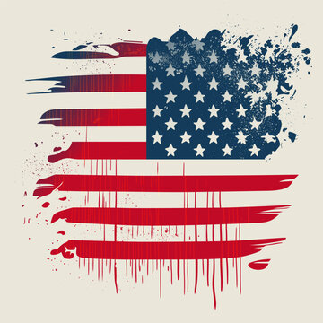 America flag in hand drawn, grungy impression with melted brush strokes