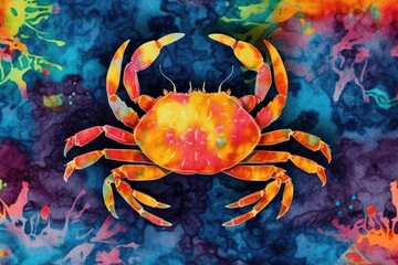 colorful crab against an abstract background. Generative AI - obrazy, fototapety, plakaty