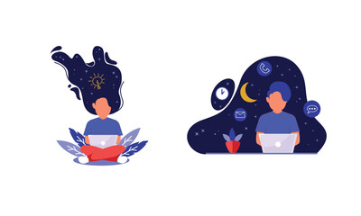 Work from home vector flat style illustration. Online and Remote working, feelancing studio concept