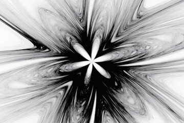Black floral pattern of crooked waves on a white background. Abstract fractal 3D rendering