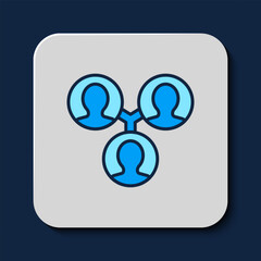 Filled outline Project team base icon isolated on blue background. Business analysis and planning, consulting, team work, project management. Vector