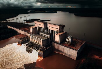 aerial view of the Parana River's Itaipu Hydroelectric Dam. Generative AI