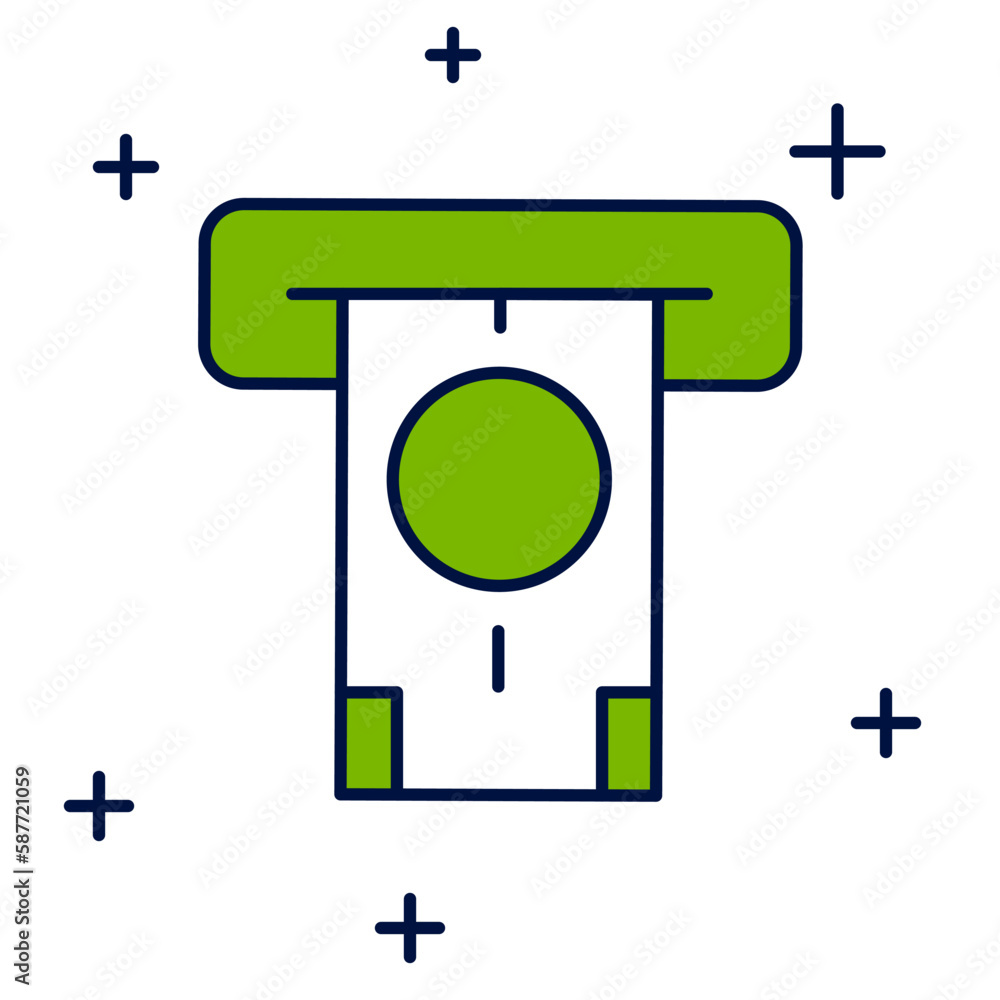 Poster filled outline atm - automated teller machine and money icon isolated on white background. vector