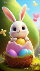 easter bunny with basket of eggs generative ai art