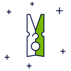 Filled outline Old wood clothes pin icon isolated on white background. Clothes peg. Vector