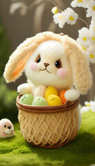 easter bunny with basket of eggs generative ai art