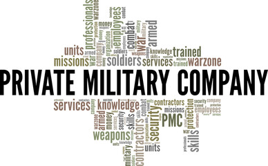 PMC - Private Military Company word cloud conceptual design isolated on white background.