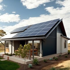 Fototapeta premium Constructed homes with solar panels on the roof.Generative AI