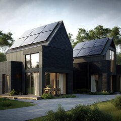 Fototapeta na wymiar Constructed homes with solar panels on the roof.Generative AI