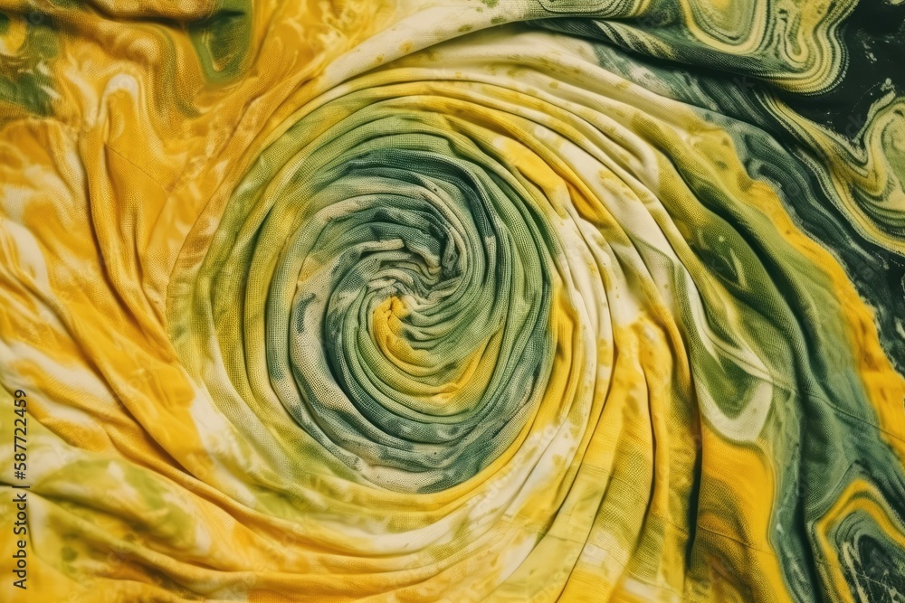 Poster vibrant yellow and green swirl pattern in close-up view. generative ai
